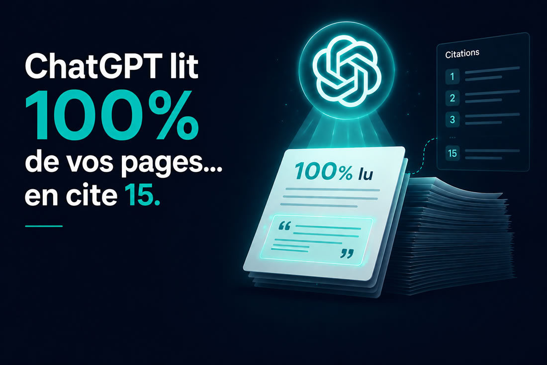 ChatGPT lit 100% de vos pages, en cite 15%. Voilà pourquoi être bien référencé ne suffit plus.